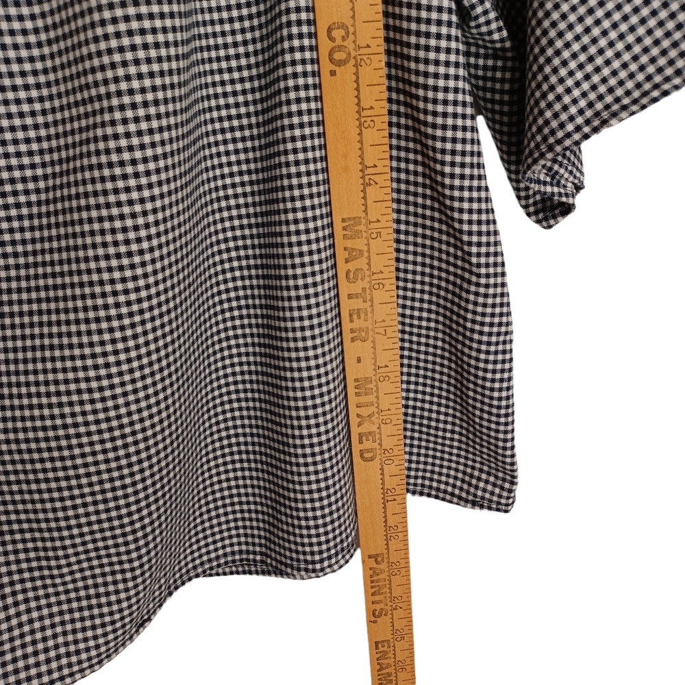 ABERCROMBIE & FITCH Navy Blue White Plaid Checker Print Off Shoulder Flare Top M - Picture 5 of 7
